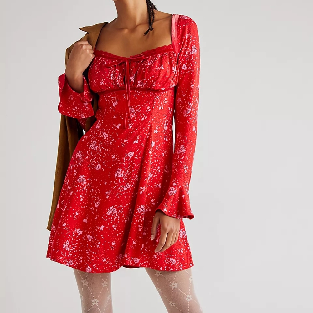 Free People Red Floral Mini Dress